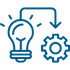 Lightbulb with an arrow pointing to a gear 